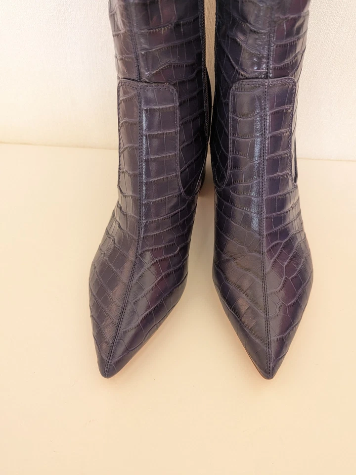 MARC FISHER Purple Croc Embossed Leathe "Retie 4" Dress Heeled Boots Size 10 - Image 4 of 4