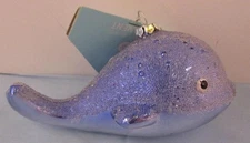 New NWT Bright Blue Whale Blown Glass Christmas Ornament Sugared Sparkles