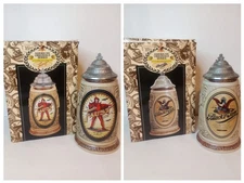 SET OF BUDWEISER AMERICAN ORIGINAL SERIES STEINS  BLACK & TAN / FAUST COA & Box