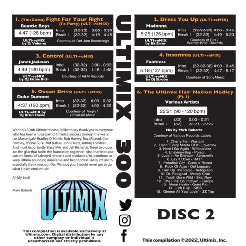 Ultimix 300 CD Dance Club Top 40 Special Issue Hair Nation Medley Sweetest Pie - Imagen 3 de 3