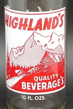 Highland's; Highland Bottling Works; Highland, IL; 2-color ACL soda pop bottle