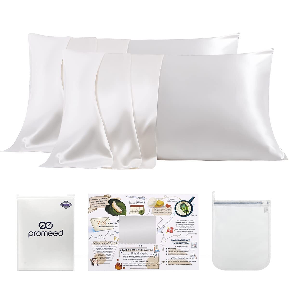100% Mulberry Silk Pillowcases 2 Pack King Size, 23 Momme 6A+ Grade Natural S...
