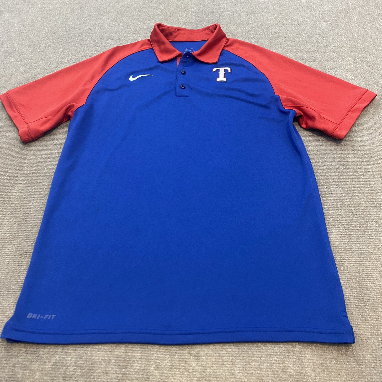 Texas Rangers Polo Shirt Mens Small Blue Red Baseball Logo Short Sleeve Nike