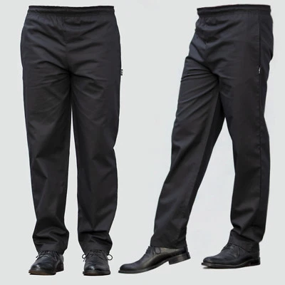 PH Black Chef Trousers Excellent Quality Elasticated Pants 3 Pockets Black Trousers