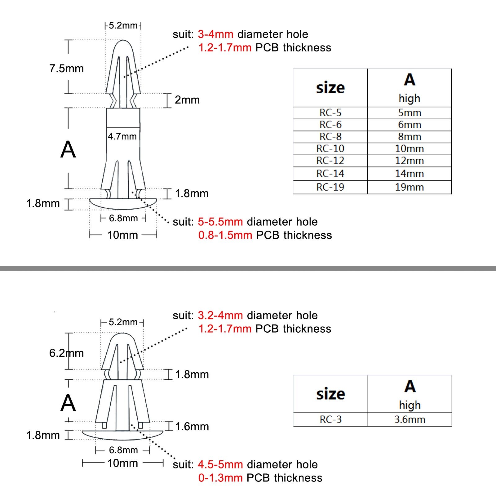 50pc Nylon Plastic Standoff Spacer Rivet Push In Fixed Support PCB Circuit  Board | eBay