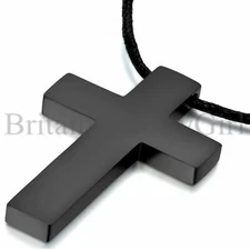 Mens Cool Black Stainless Steel Cross Pendant Cord Adj Necklace Boys Gift