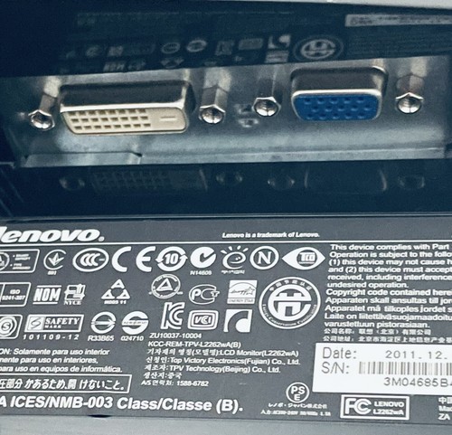 Lenovo 22" Monitor L2262WA Wide Screen 1920 X 1080 With Computer RGB Port - Picture 10 of 12