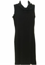 Liz Claiborne Women's Little Black Shift Dress Sleeveless Drape Neck Size P