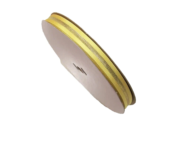 Lemon Yellow Metallic Gold Stripe Grosgrain Ribbon 3/8" wide x 10 yards B10 - Image 3 of 4