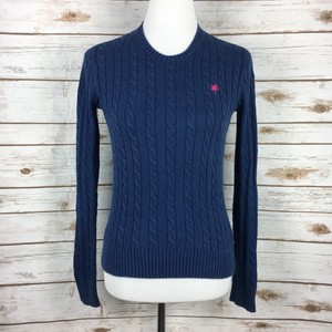 Lilly-Pulitzer-Sweater-size-XS-Cable-Knit-Blue-Pink-Palm-Tree