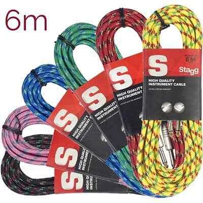 Stagg 6 m geflochtenes Gitarrenkabel Vintage Tweed 6,35 mm Klinke zu Klinke Instrumentenkabel