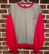 Vtg 80s 90s ADIDAS ORIGINALS Gray w Red Sleeves SWEATSHIRT Mens L Crewneck EX 