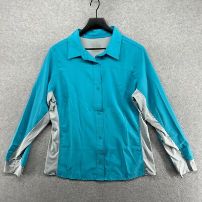 Silver Bait Shirt Womens Size XL Blue Long Sleeve Button Up Fishing Performance