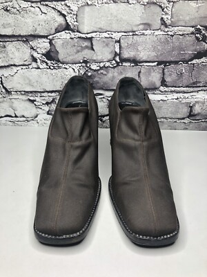 Armando Pollini Brown Fabric Square Toe Loafer Heel Shoes Women Sz 39EU/8.5M US