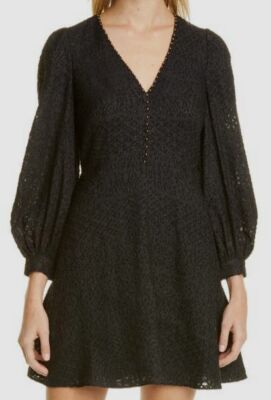 $998 Joie Women's Black V-Neck Balloon-Sleeve Embroidered Metallic Mini  Dress 4 | eBay