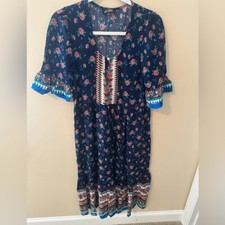 Suzanne Betro Dress boho cottagecore maxi size Small navy