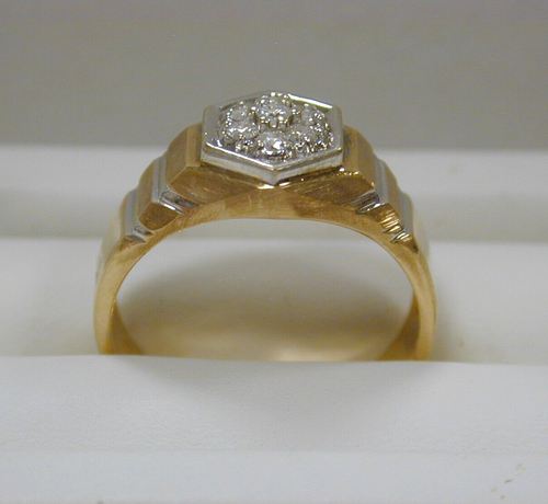 Unisex 10K Two Tone Gold .25 CT Natural 7 Diamond Cluster Ring Size 10.25 - Picture 3 of 12