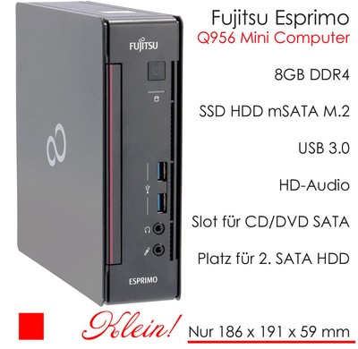 Fujitsu Mini-Computer Q956 Intel CPU i3-6100T 8GB DDR4 128GB SSD