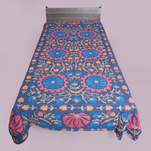 Beau couvre-lit Suzani, drap de lin indien fait main en coton, jeté Boho Suzani, couvre-lit Suzani multicolore, ouzbek Suzani - France