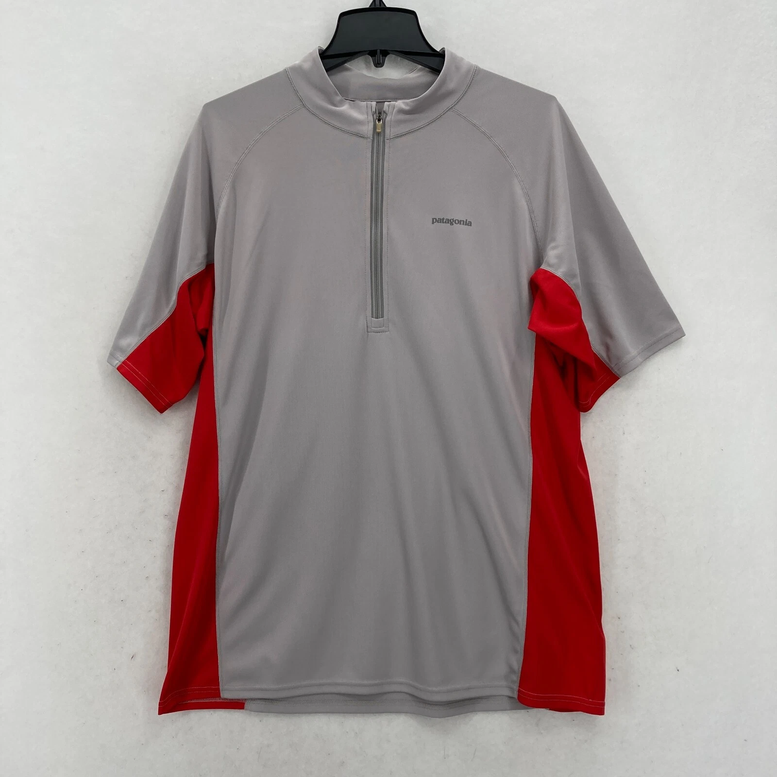 Patagonia Half Zip Short Sleeve Shirt XL Gray Mock Neck Lightweight Hiking Camp