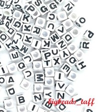 7mm white cube alphabets acrylic beads 50pcs / single A-Z, 100pcs /mixed letters