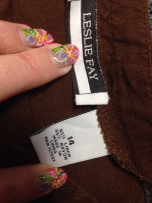 Jupe Leslie Fay Taille 14 - Marron, Lin Et Rayonne, Motif Fleur Avec Broderie Perles, Occasion Très Bon état