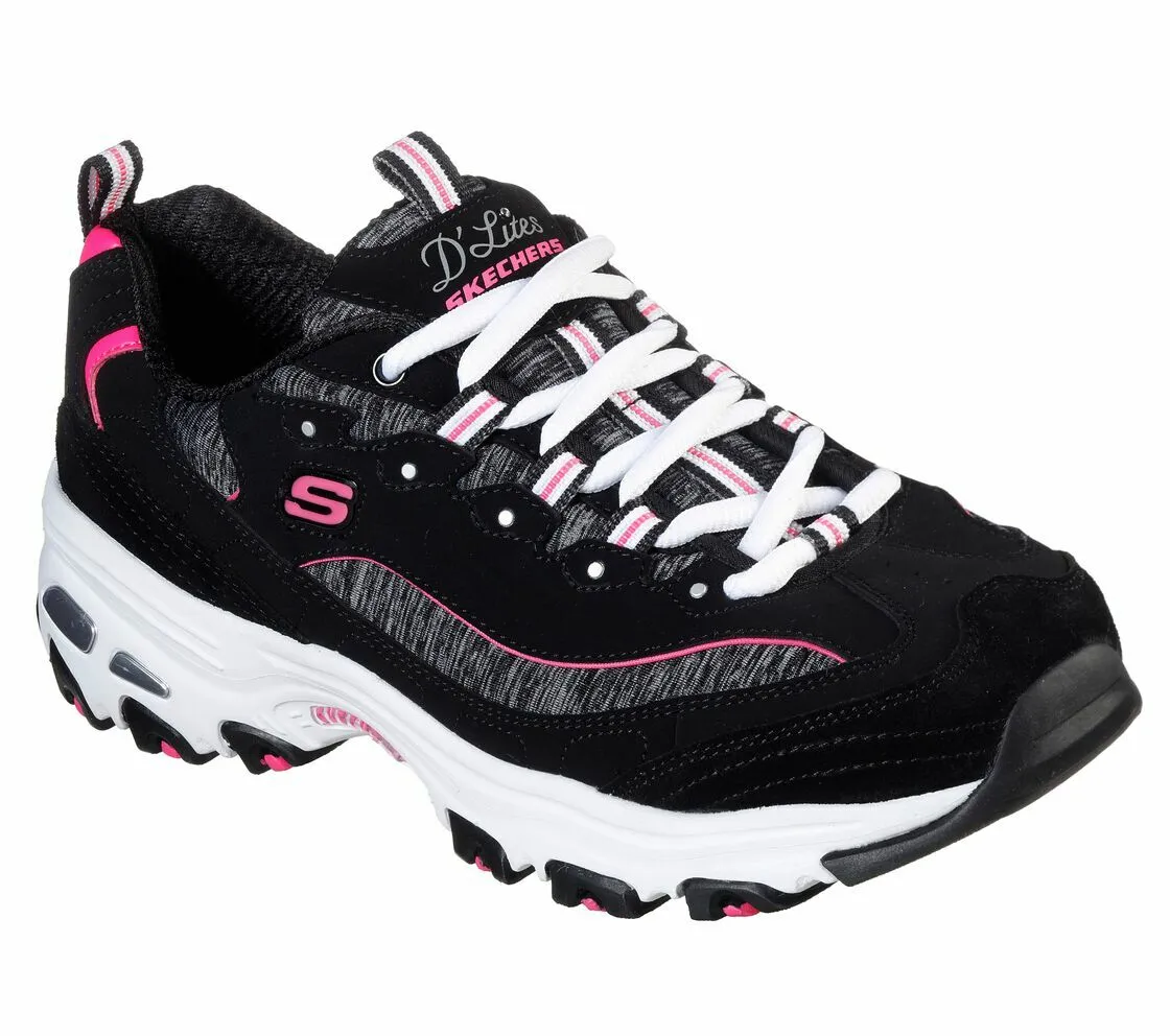 Skechers Wide Fit D&#039;lites Shoe Black Pink Women&#039;s Memory Foam 11936 | eBay