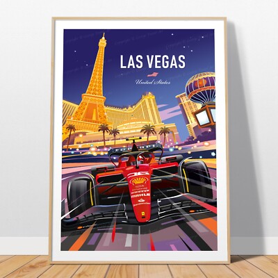 Las Vegas F1 Poster   Ferrari Racing Wall Art   Las Vegas Grand Prix