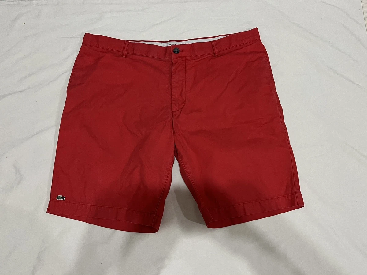 Lacoste Mens Slim Fit Chino Shorts Red Cotton Stretch Size 40