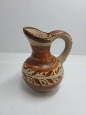 Vintage Primative Mexico Pottery Miniature Jug Pitcher Brown Handle