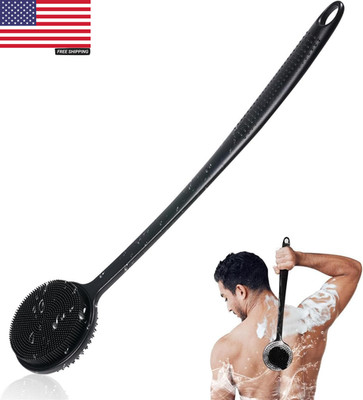 Silicone Back Scrubber for Shower, 17In Lengthen Long Handle Body Brush, Double