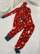 Kids Cat  Jack Red Christmas Cookies Hooded 1pc Zip Up Fleece Pj Pajamas M 7/8