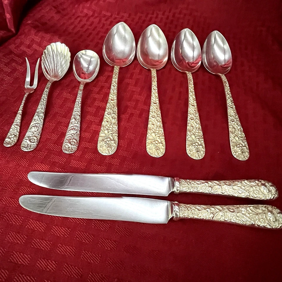 VINTAGE STERLING S.KIRK AND SON REPOUSSE SERVING PIECES SET OF 9 - Image 2 of 4