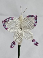 Beaded Butterfly Glass Beads Flower Bouquet Accent White Magenta Ice Blue