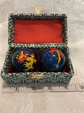VINTAGE CHINESE CLOISONNE BAODING MEDITATION BALLS IN ORIGINAL BOX