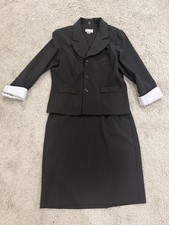 Dress Savvy Women’s Size 14P Two Piece Skirt Suit Black Stripes Made in USA