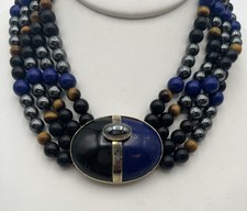 Collar de piedras preciosas de varias hebras de ley 925 KYLO Kai Yin Lo, lapislázuli, ónix, hematita