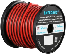 12 Gauge Flexible 2 Conductor Parallel Silicone Wire Spool Red Black High Resist