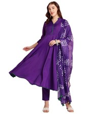 GoSriKi Women's Rayon Blend Solid Anarkali Kurta with Pant  Dupatta