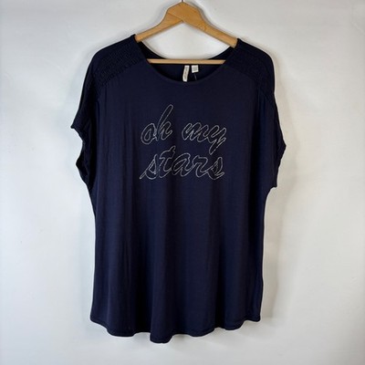 Live Well Lifestyle T-Shirt Women 18/20W Navy Blue Oh My Stars Rhinestone