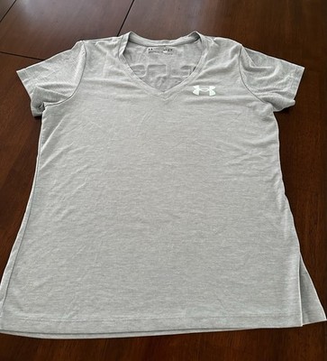 Under Armour HeatGear Women's V-Neck Short Sleeve T-Shirt Gray M Loose Fit