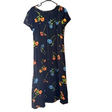 Talbots Petites Vintage Black Floral Rayon Midi Dress Cottage Size 8P USA