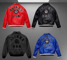 Men's Avirex Style Real Leather Bomber Jacket American Flight Coat