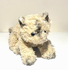 GUND BEIGE  GRAY PLUSH CAT "BOOTIES" WITH EAR TAG, BLUE EYES, EUC