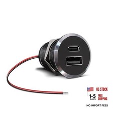 12V USB Outlet All-Aluminum QC 3.0 USB-A USB-C PD3.0 Dual Fast Small Version
