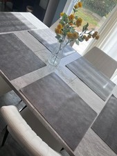 Faux Leather Placemats Set of 6 Grey Textured