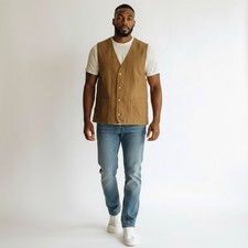 Mens Mocha Brown Faux Suede Vest Button up Summer layering Top Large