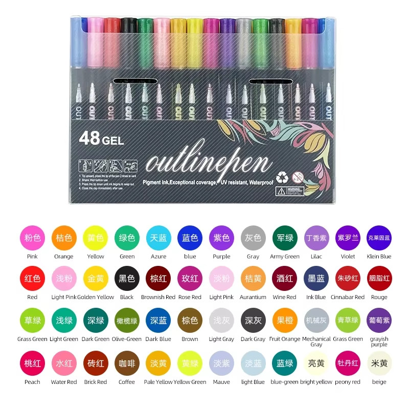 8/12/36/48 Color Double Line Outline Art Pen Marker Pen DIY Graffiti Outline Mar