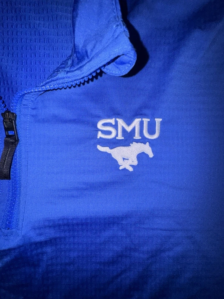 SMU Nike Dri Fit пуловер мужской XL четверть молнии синий белый длинным рукавом NCAA - Изображение 3 из 4