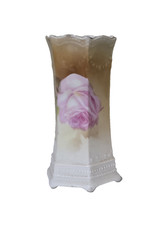 RS Prussi Hat Pin Holder Pink Rose 19 Holes 4.5" Ceramic Porcelain Vtg/Antique